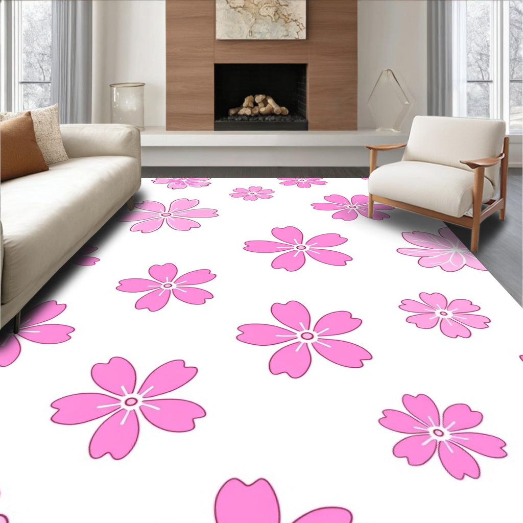 Pink Cherry Blossom Floral Pattern Rug