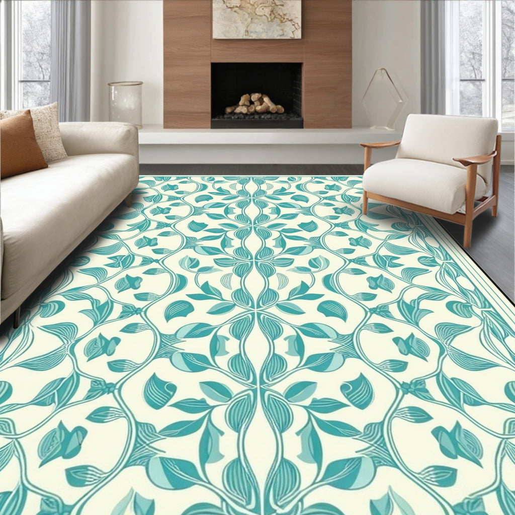Teal Floral Vintage Pattern Rug