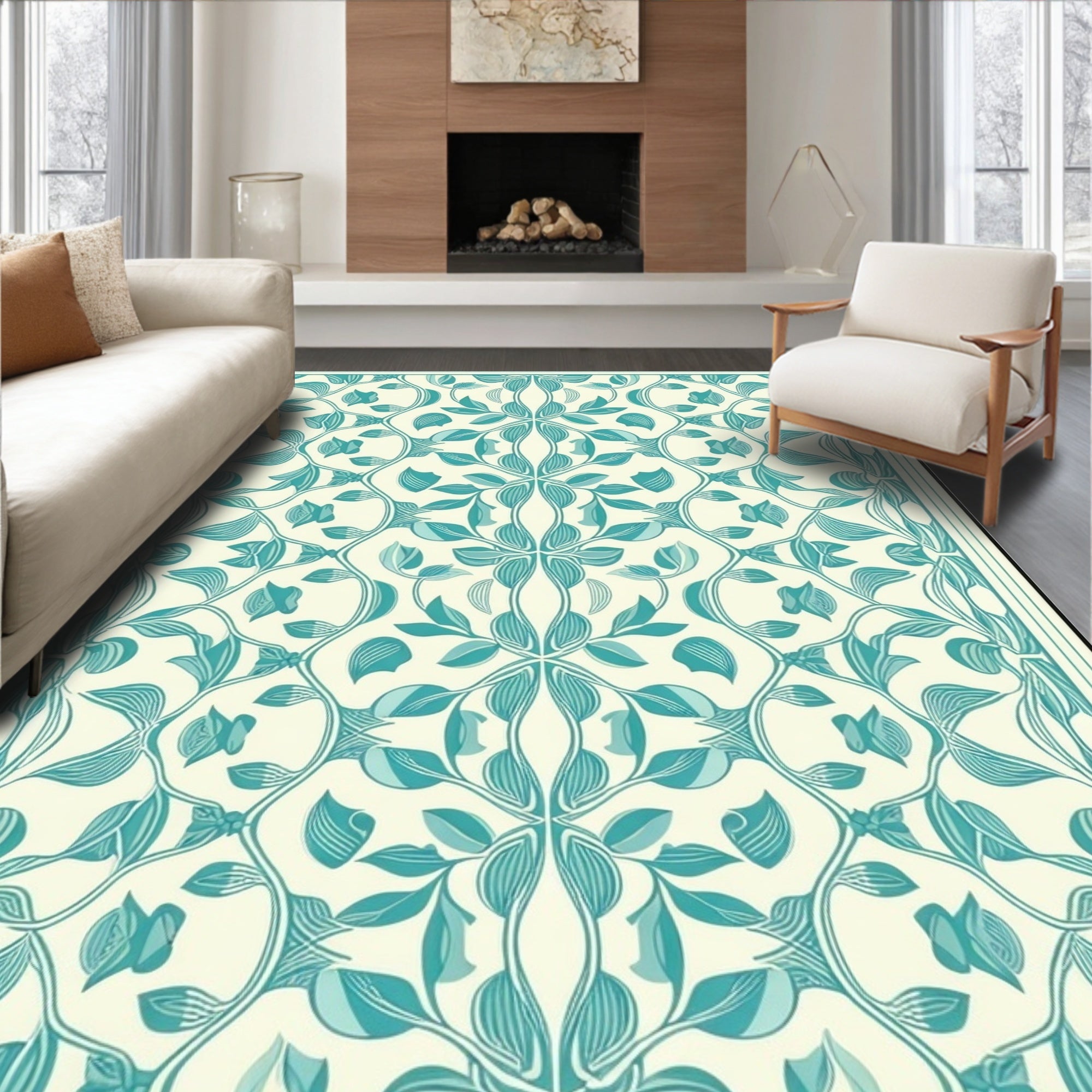 Teal Floral Vintage Pattern Rug