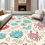 Whimsical Sea Creatures Coral Pattern Rug