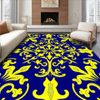 Bold Yellow Floral Blue Pattern Rug