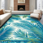 Tropical Palm Leaf Blue Green Design Rug