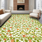 Vibrant Coral Green Floral Vine Pattern Rug