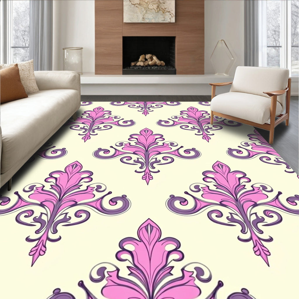 Pink Purple Floral Damask Pattern Rug