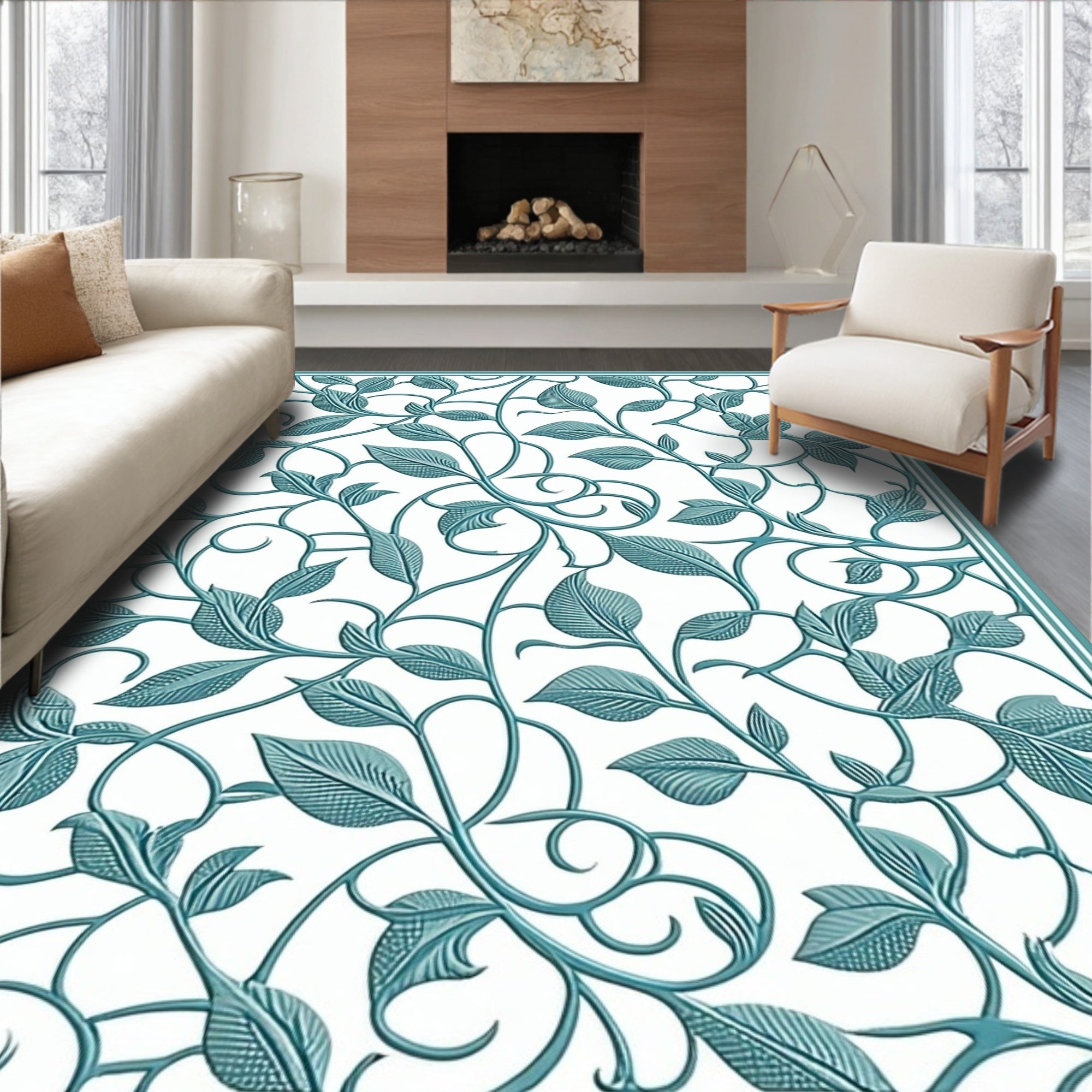 Green Vine And Leaf Pattern Rug