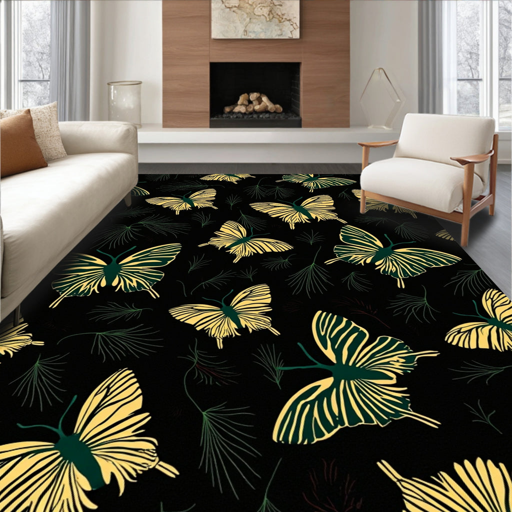 Dark Yellow Butterfly Fern Pattern Rug