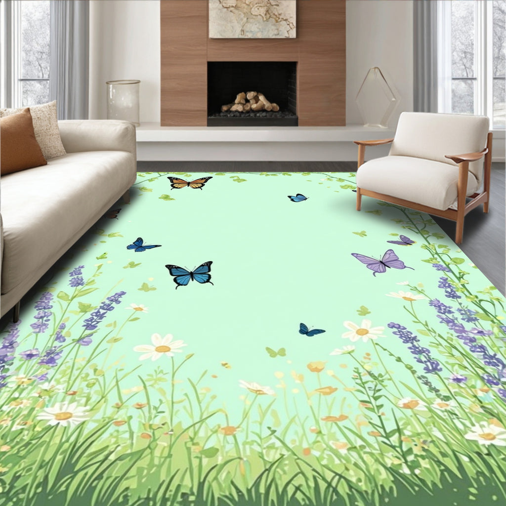 Whimsical Butterfly Garden Floral Design Rug