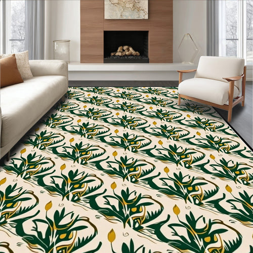 Abstract Botanical Pattern with Yellow Buds Rug