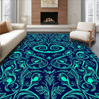 Turquoise Floral Swirls Pattern Rug