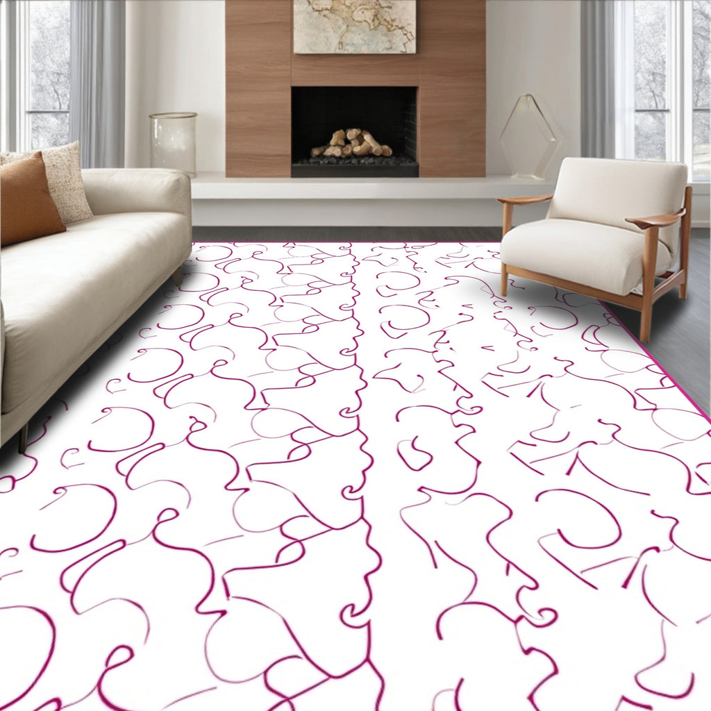 Minimalist Abstract Pink Line Art Rug
