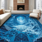 Majestic Blue Gothic Geometric Pattern Rug