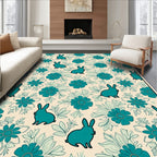 Teal Rabbit Floral Pattern Rug