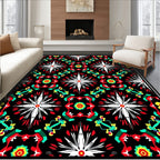 Bold Black Red White Geometric Medallion Rug