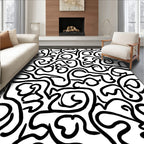 Abstract Black White Swirls Pattern Rug