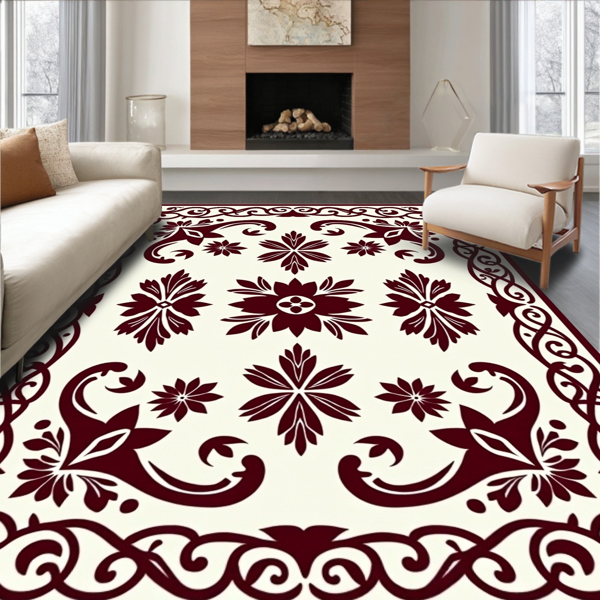 Deep Burgundy Grand Floral Scroll Rug