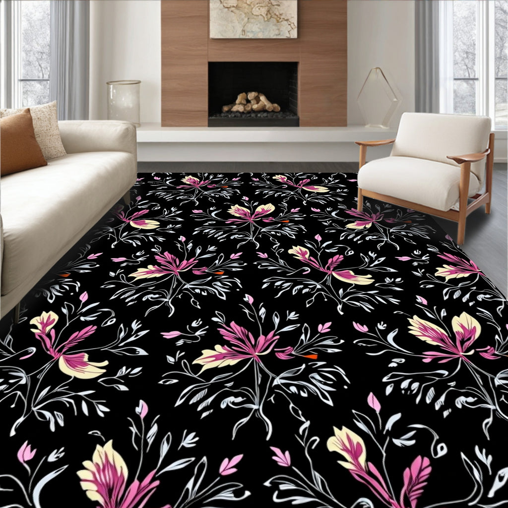 Classic Floral Dark Background Rug