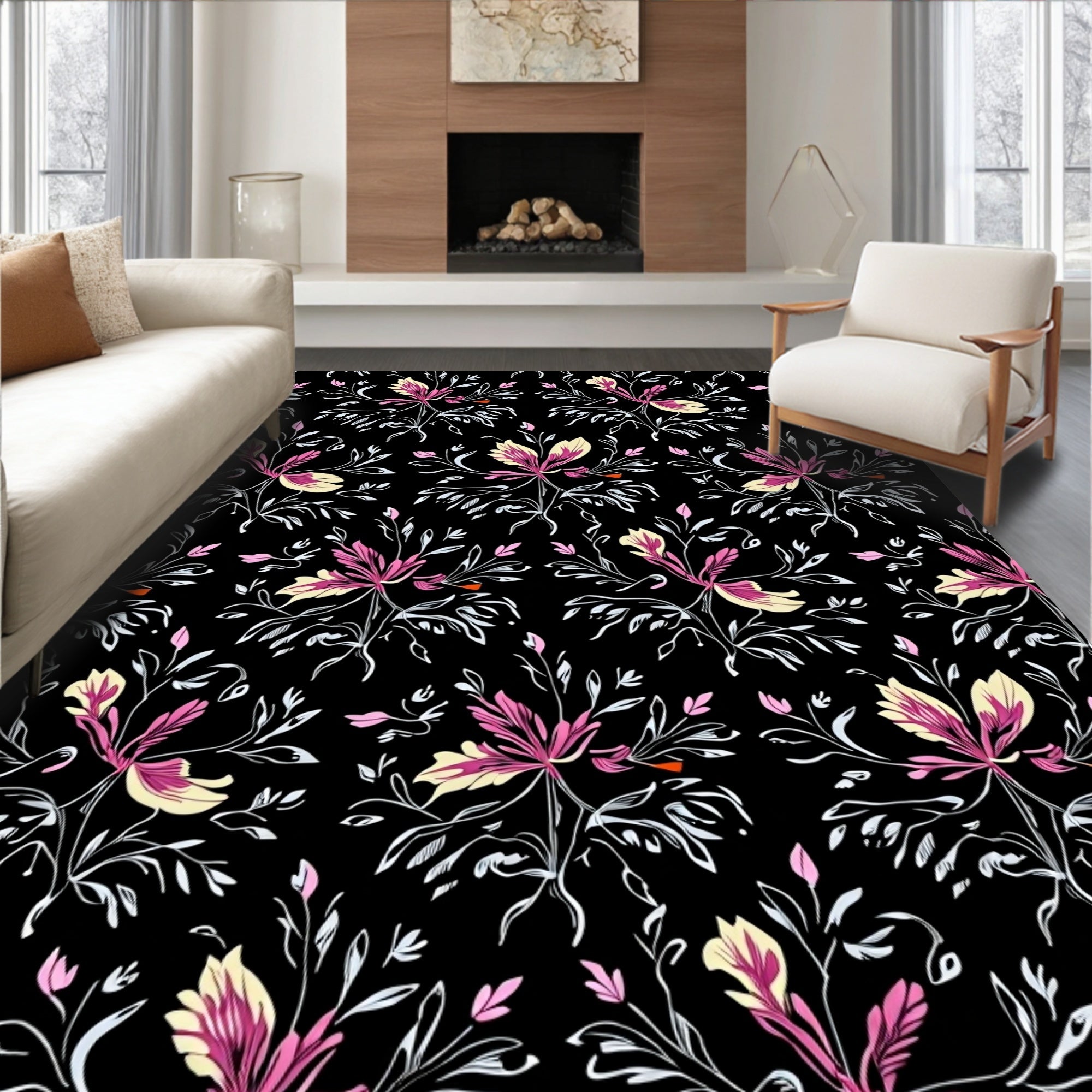 Classic Floral Dark Background Rug