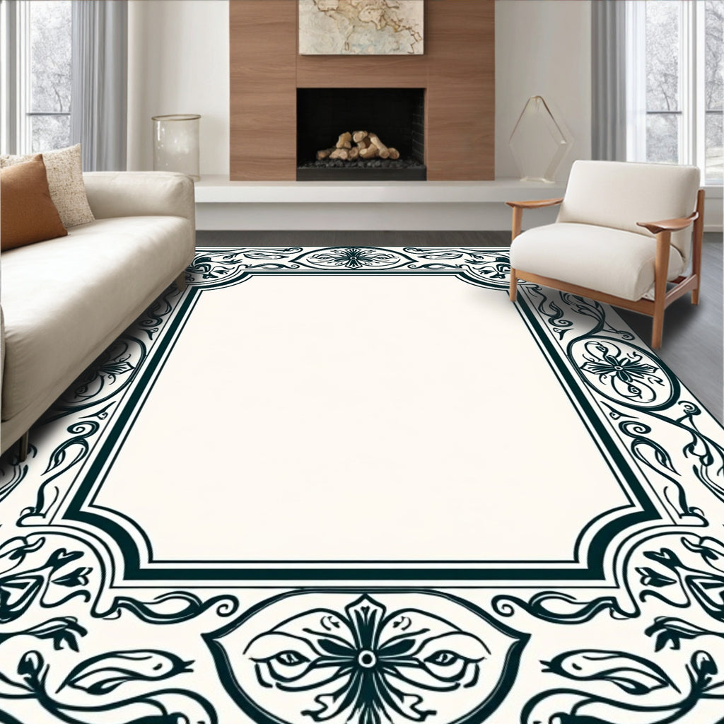 Ornate Floral Border Design Rug