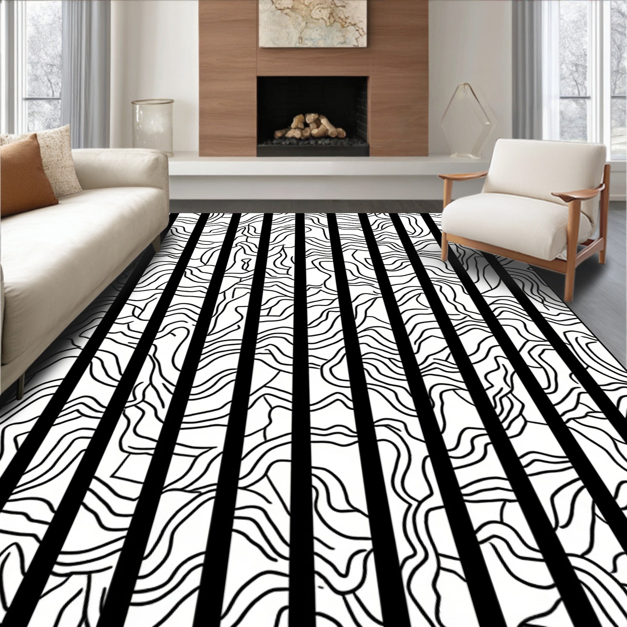 Striped Abstract Organic Pattern Rug