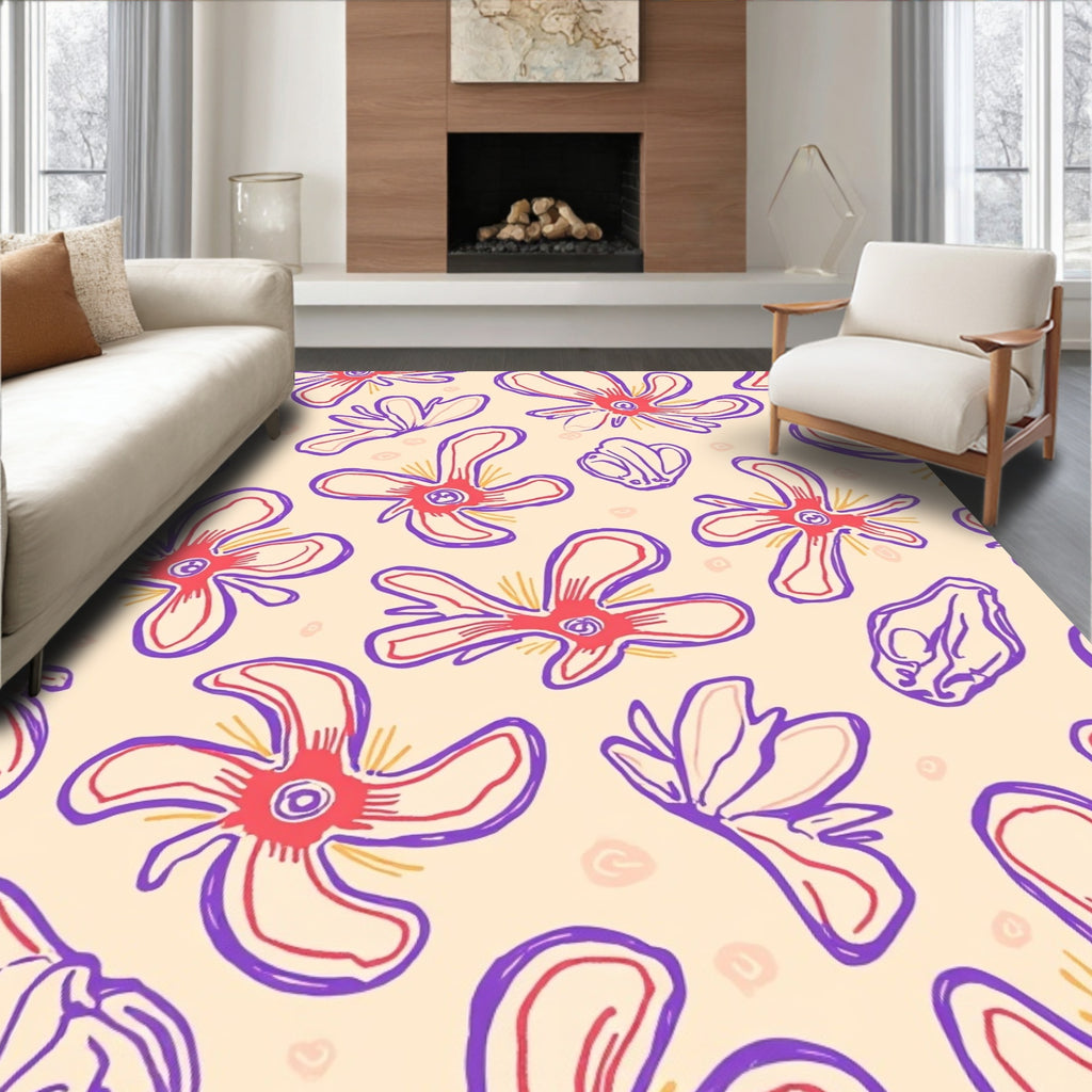 Abstract Whimsical Floral Bloom Design Rug