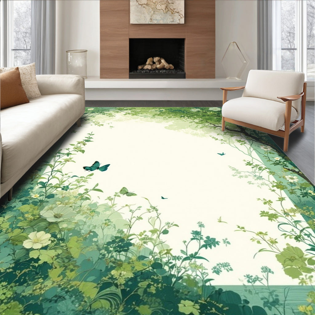 Lush Greenery and Butterfly Garden Rug