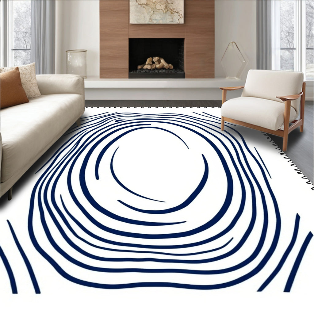 Navy Blue Abstract Swirl Oval Rug