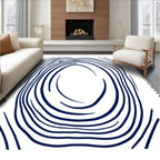 Navy Blue Abstract Swirl Oval Rug