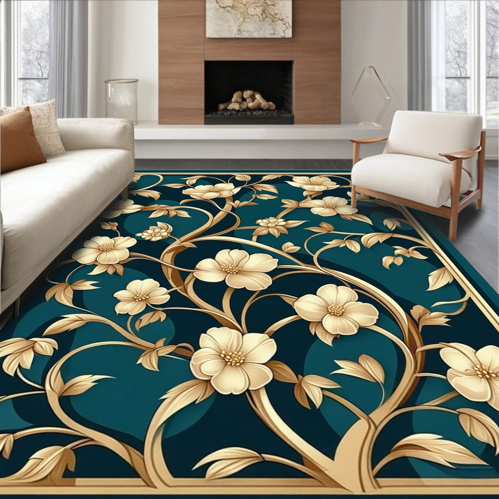 Gold Floral Vine Pattern Rug