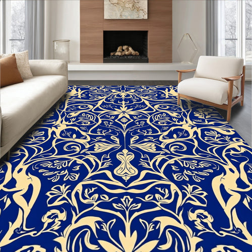 Abstract Blue and Gold Decorative Pattern Rug
