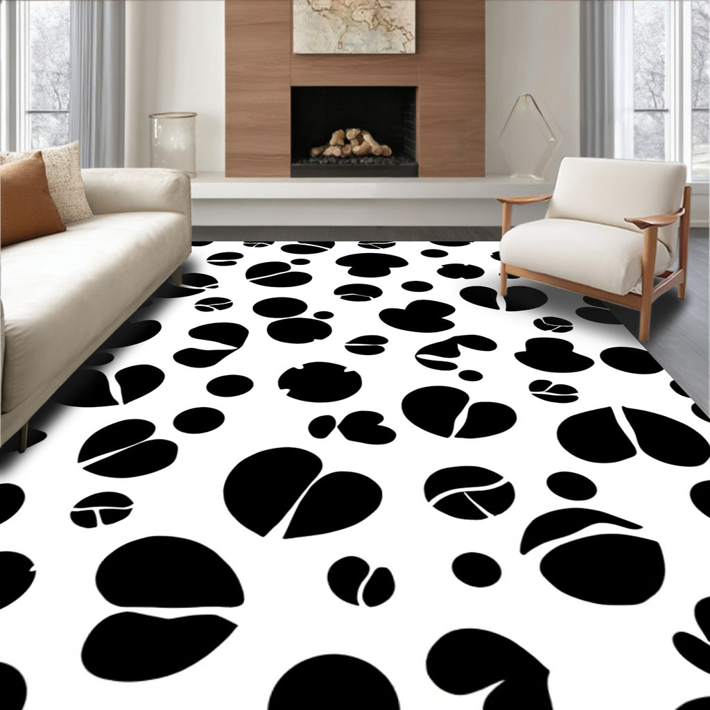 Abstract Black White Spots Pattern Rug