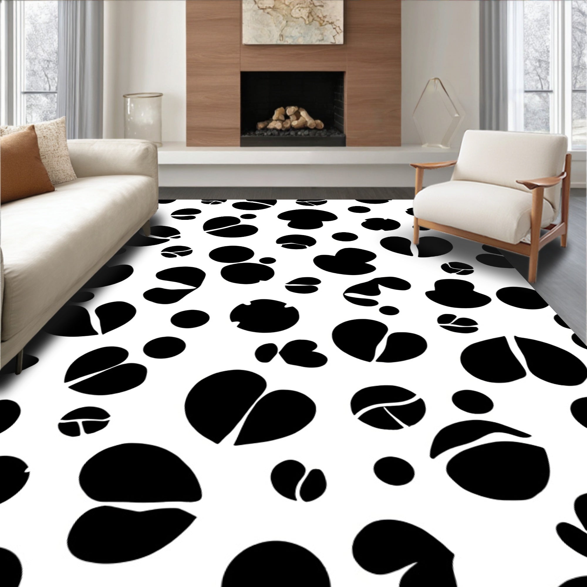 Abstract Black White Spots Pattern Rug