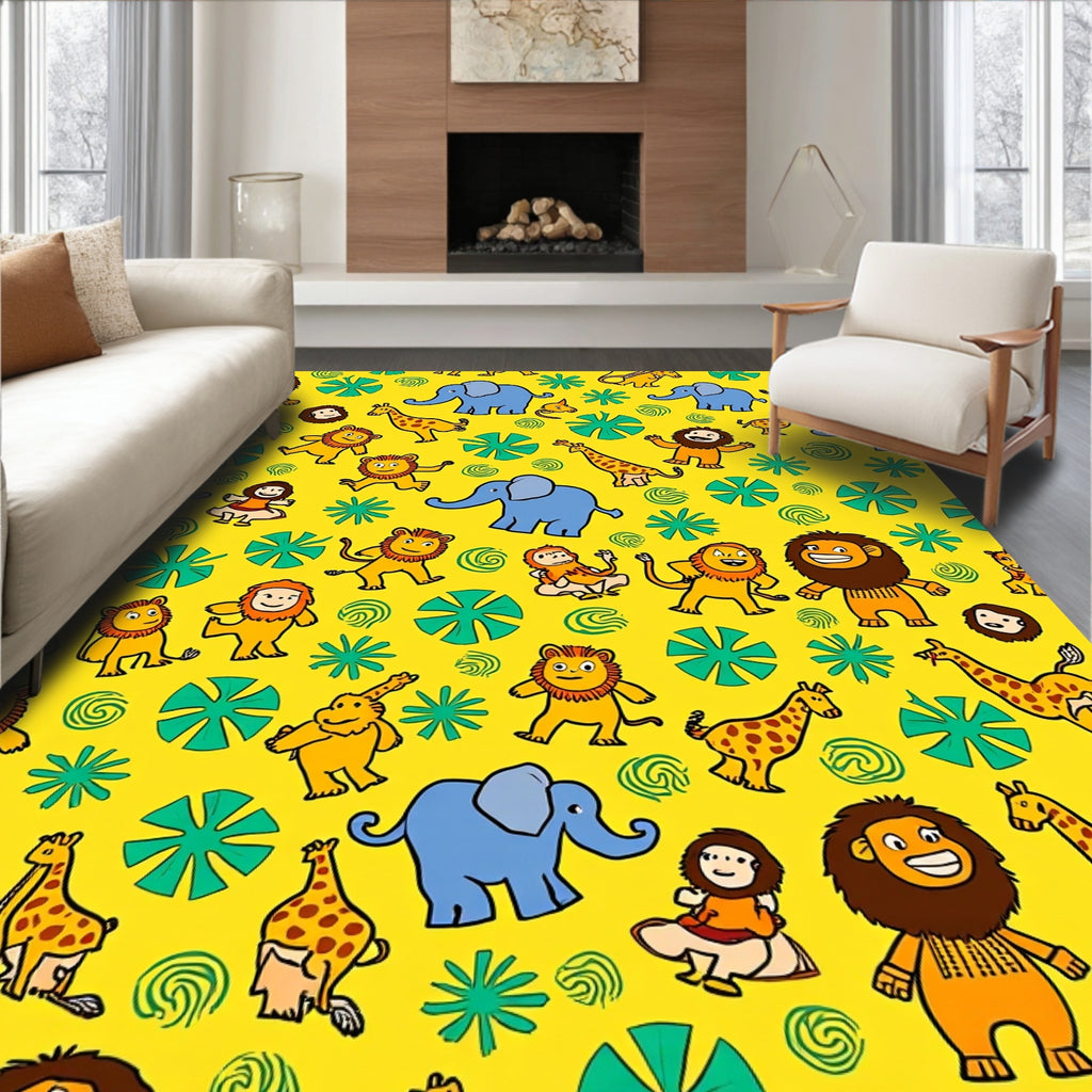 Friendly Safari Animals Fun Pattern Rug