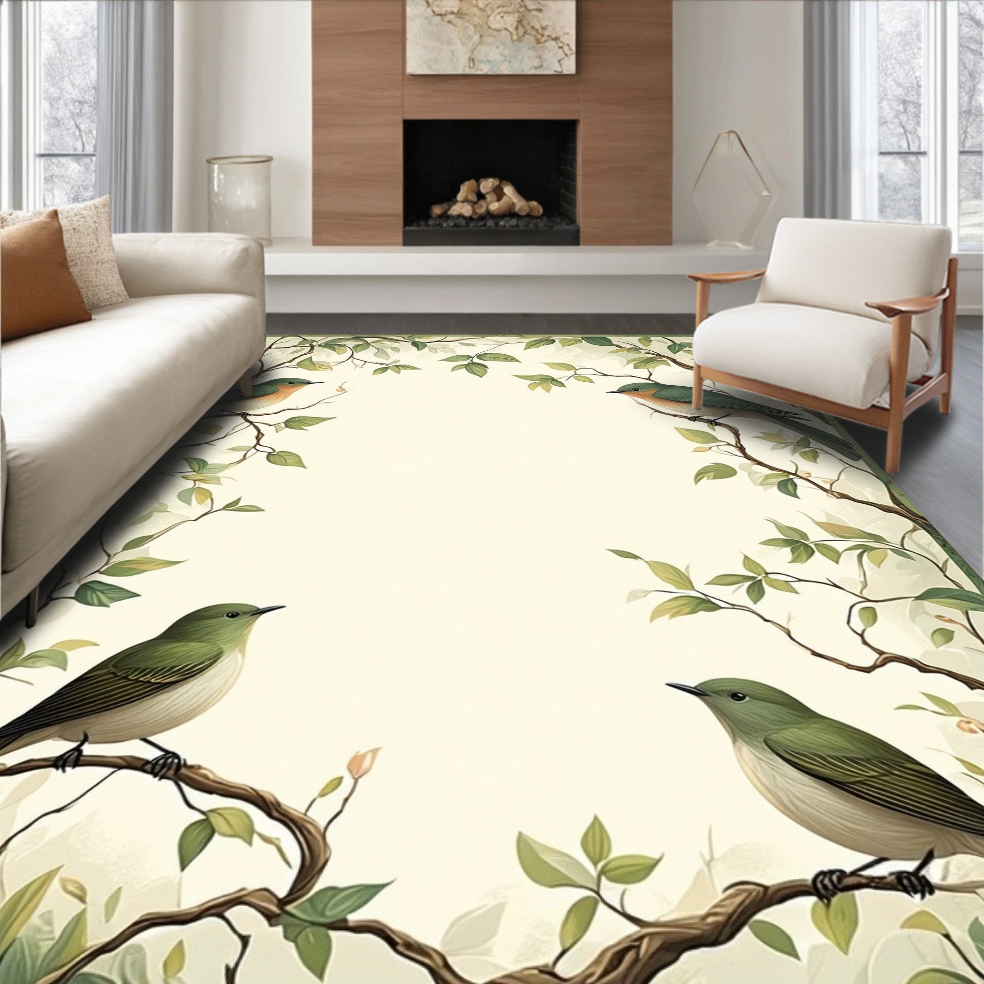 Birds And Branches Botanical Pattern Rug