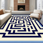 Navy and Cream Maze Pattern Rug