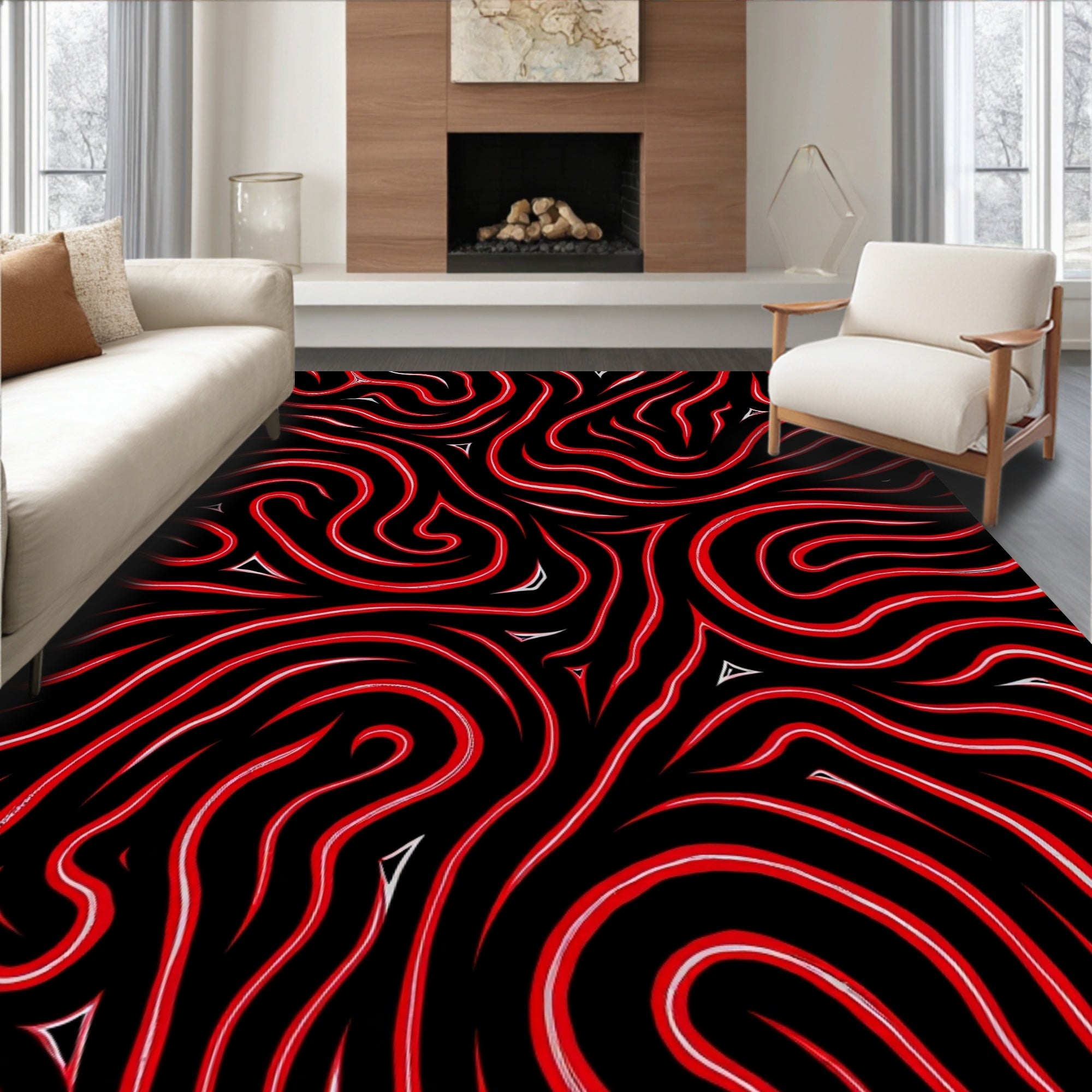 Crimson Abstract Swirls Rug