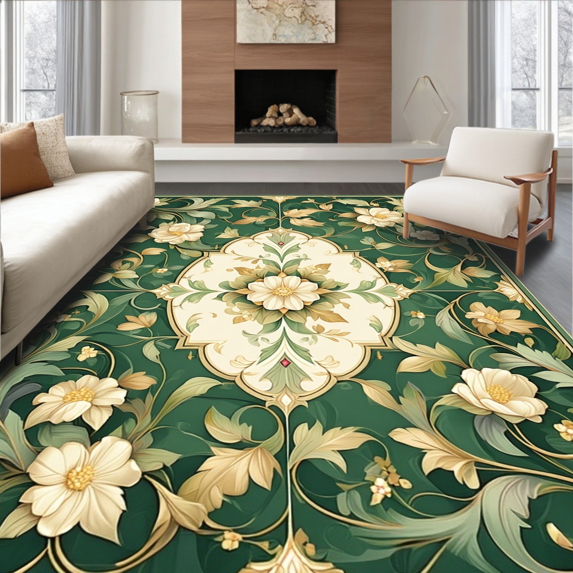 Ornate Floral Vine Pattern Rug