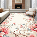 Elegant Pink Floral Branch Pattern Rug