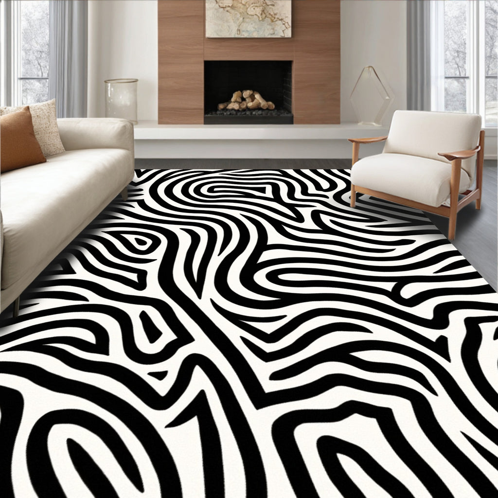 Bold Black White Abstract Lines Rug