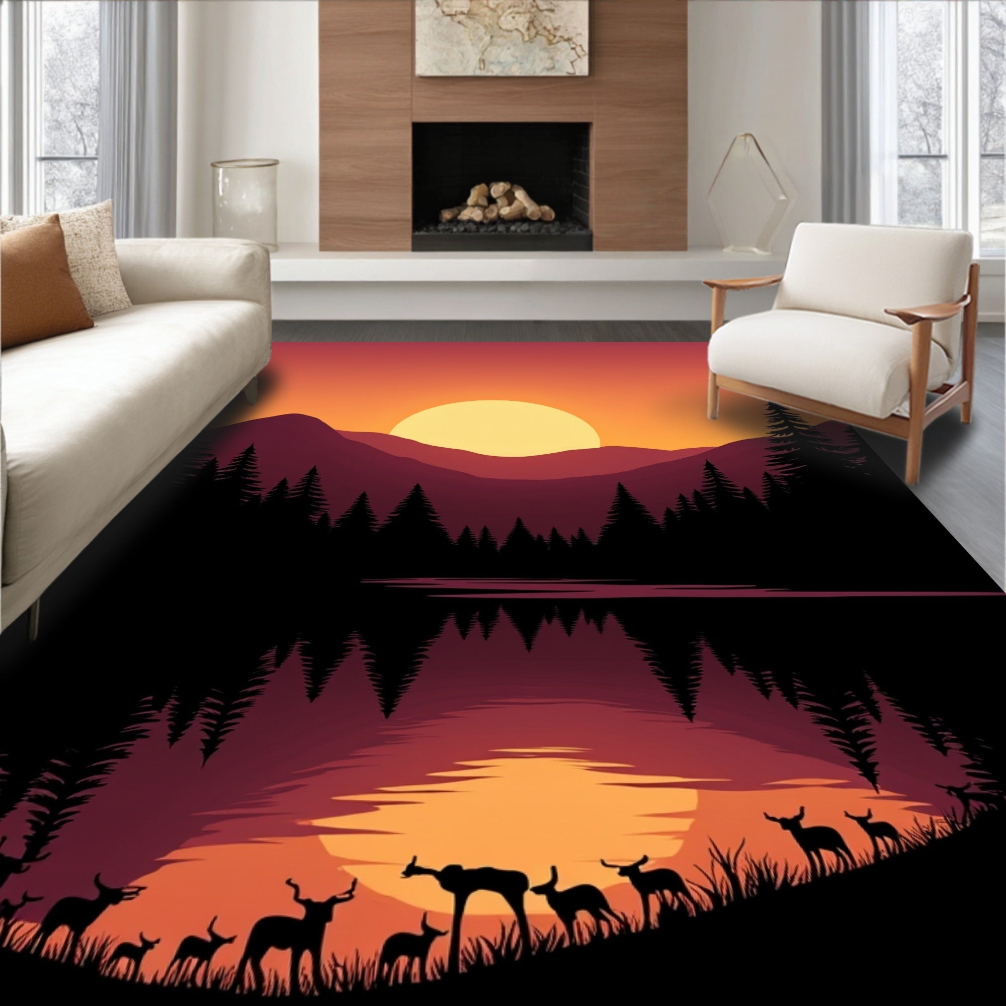 Sunset Wildlife Silhouette Landscape Rug