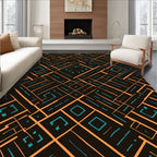 Geometric Tribal Orange Turquoise Pattern Rug