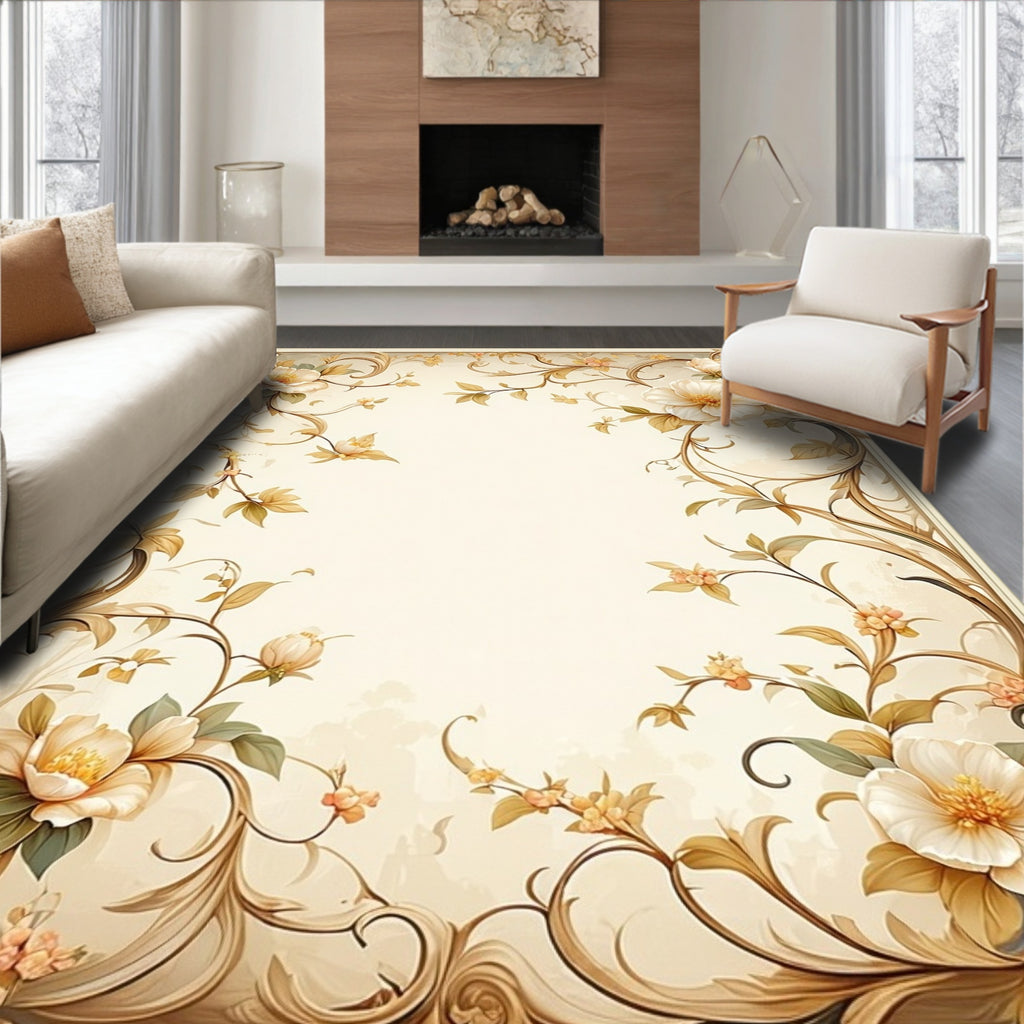 Vintage Floral Vine Scroll Pattern Rug