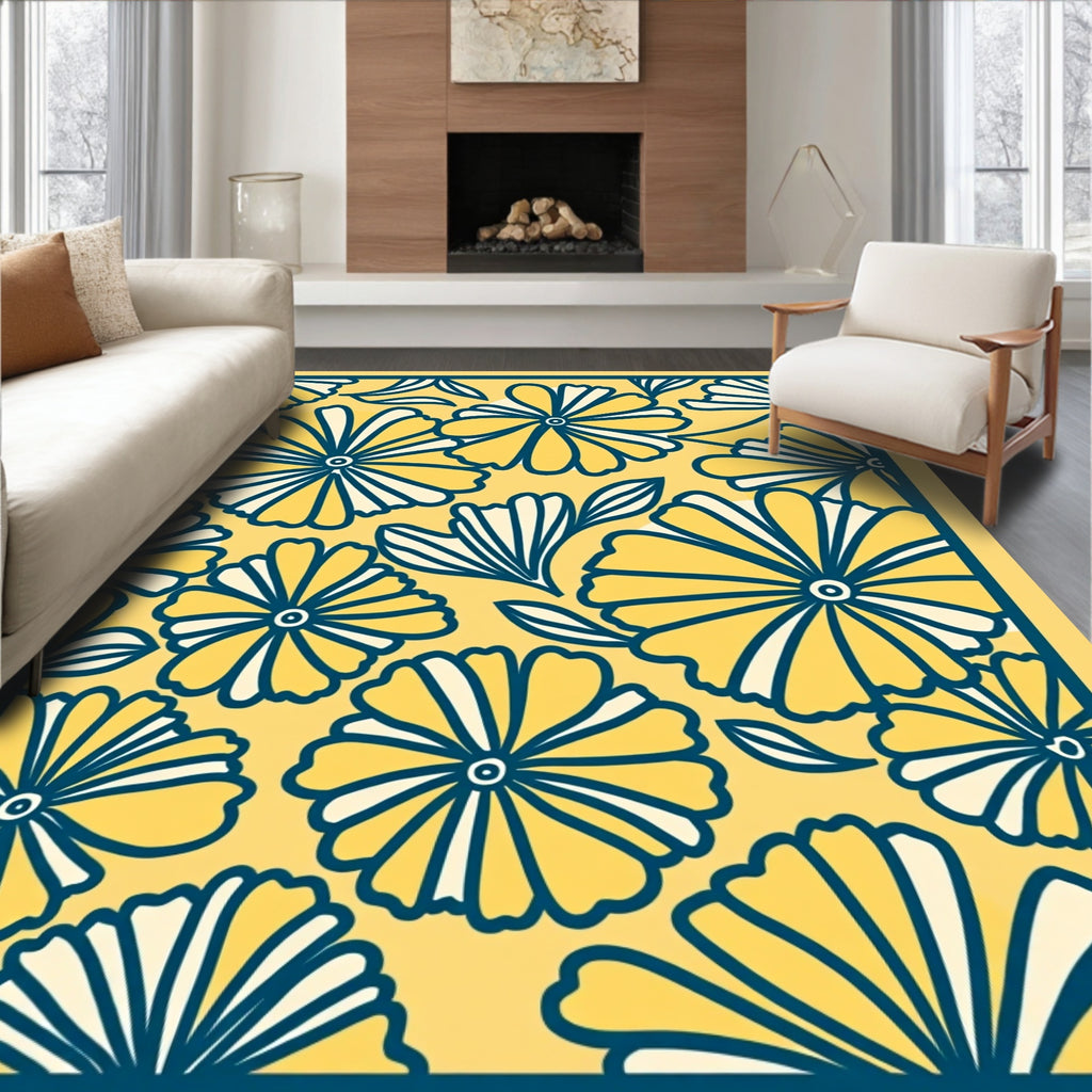 Bold Yellow Daisy Floral Pattern Rug