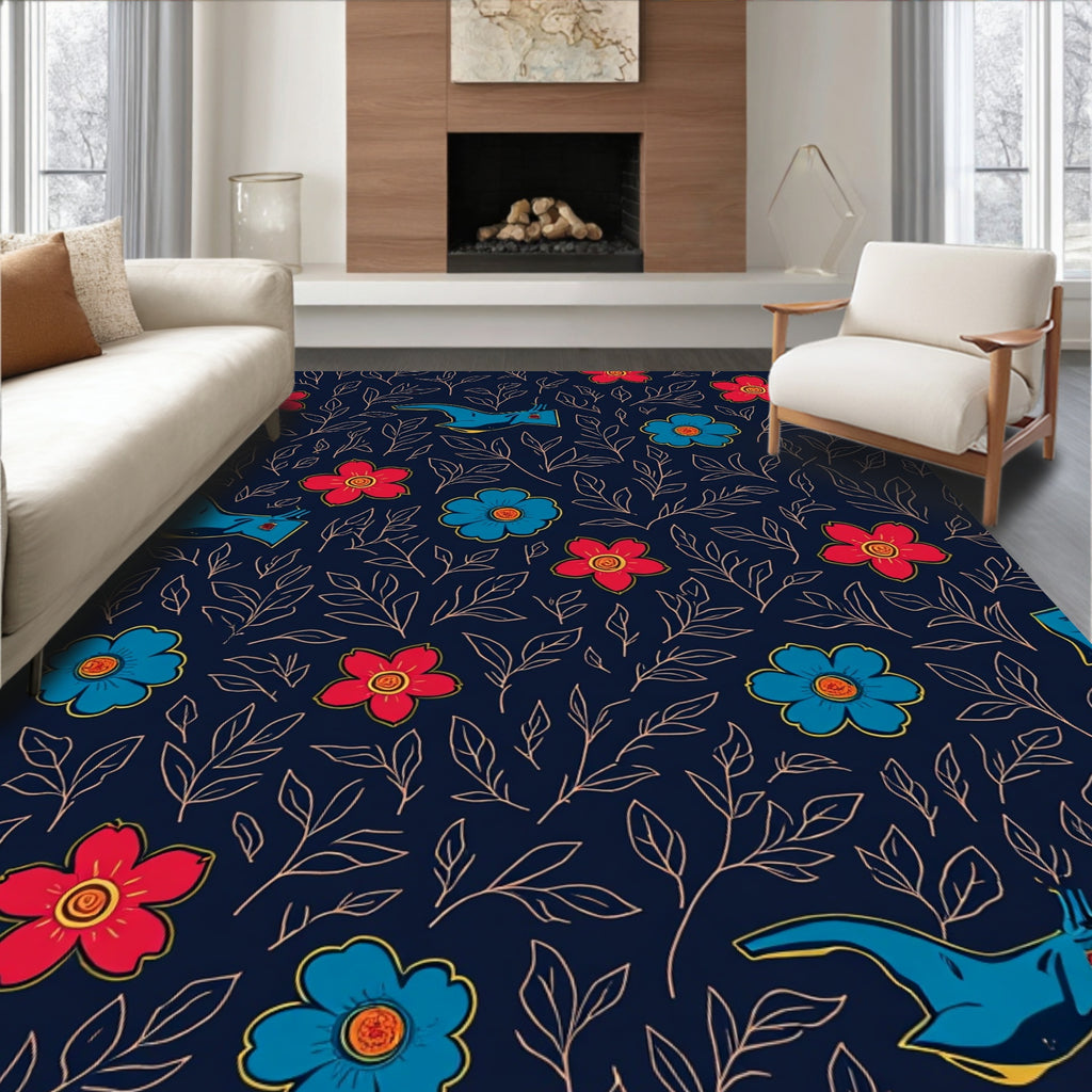 Playful Floral Abstract Creatures Design Rug