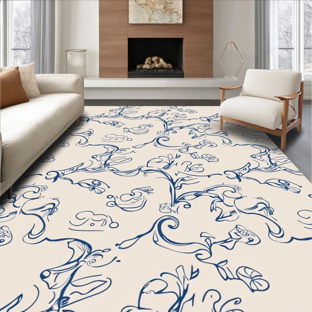Abstract Swirling Floral Pattern Design Rug