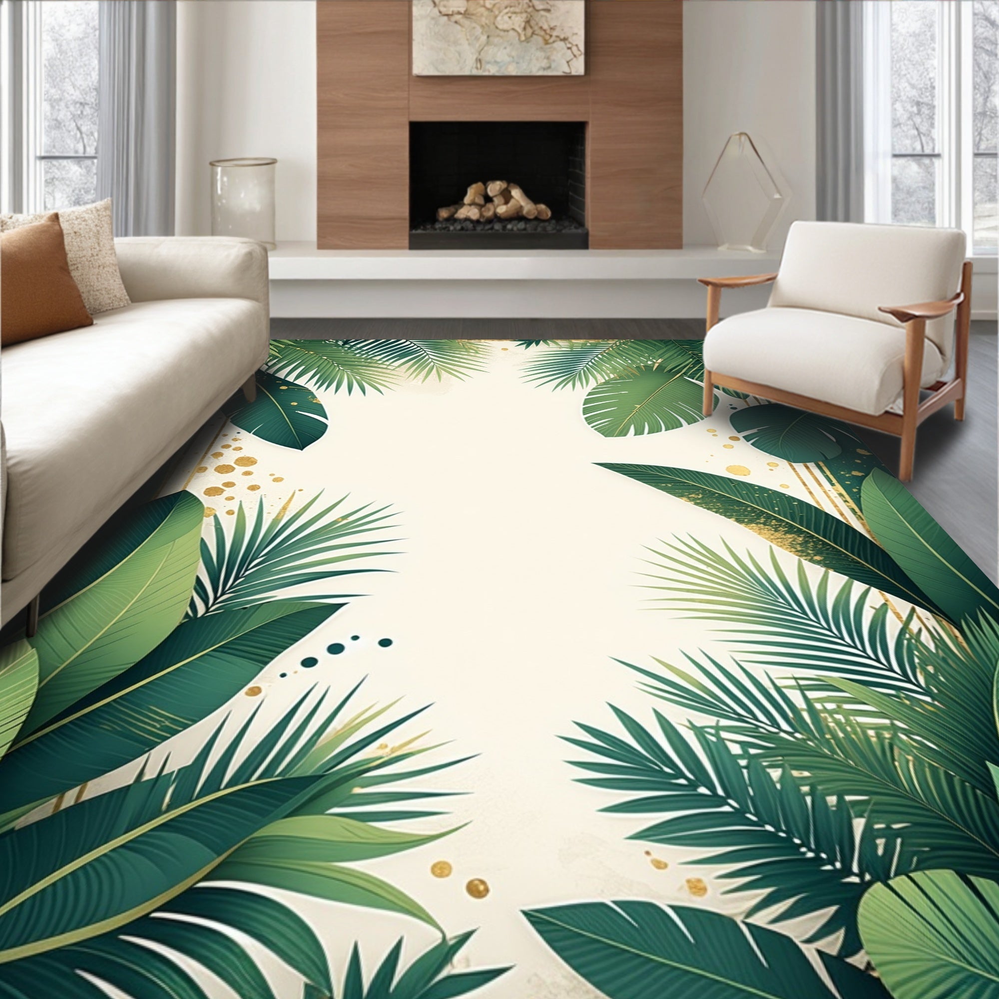 Tropical Leaf With Golden Accents Rug