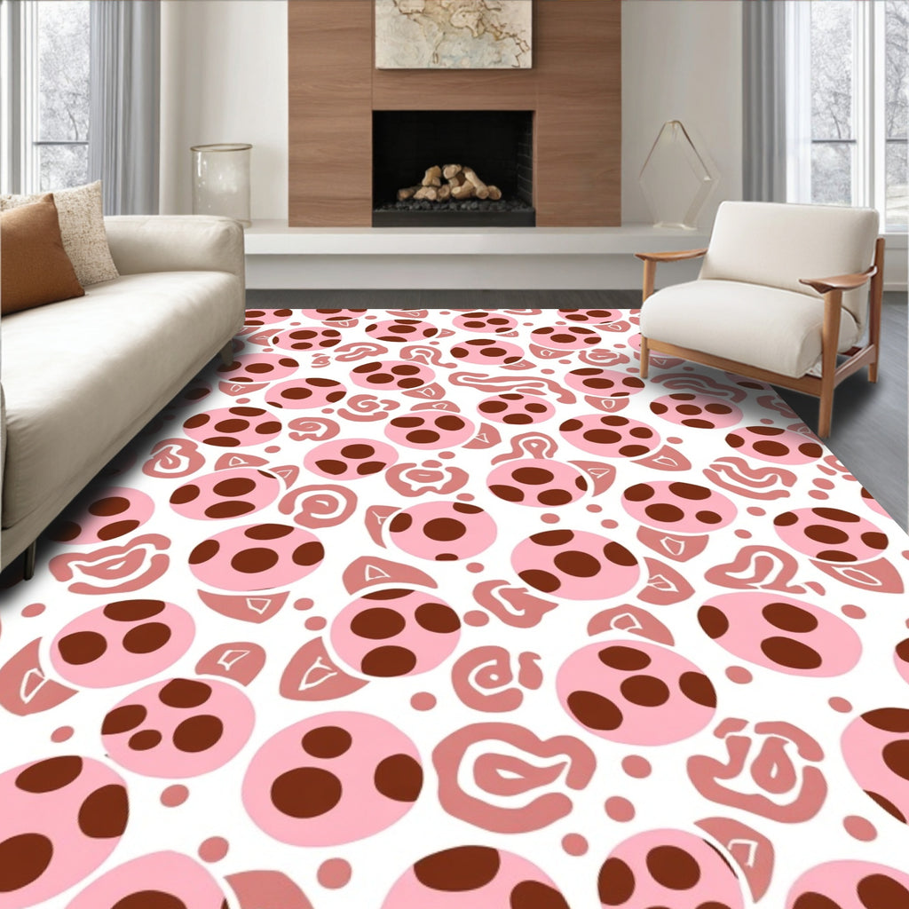 Pink Polka Dot Animal Print Pattern Rug