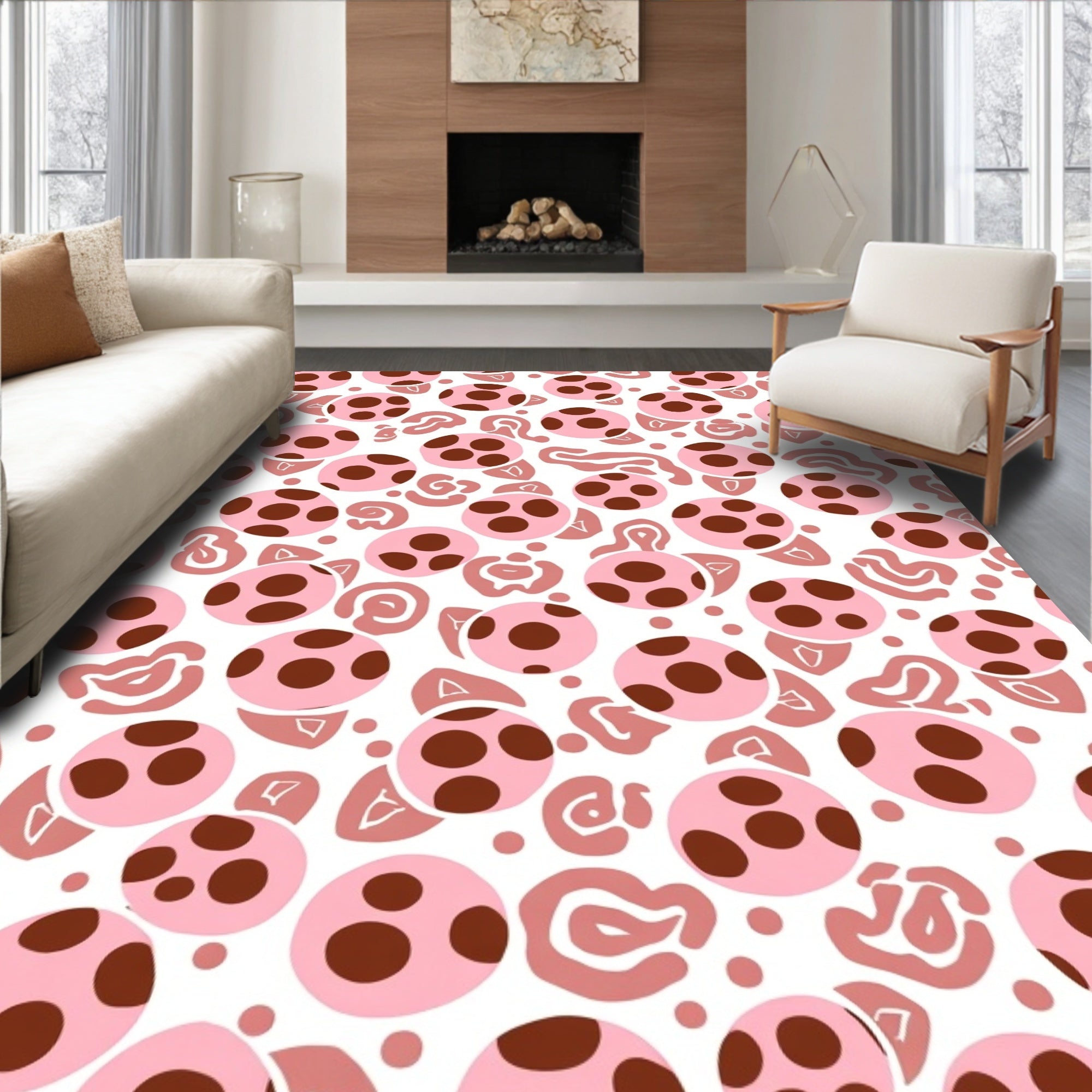 Pink Polka Dot Animal Print Pattern Rug