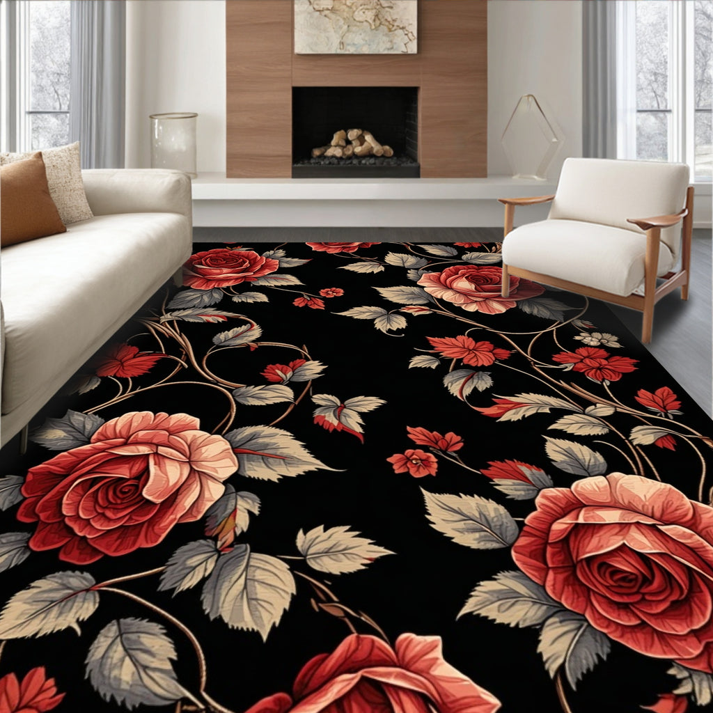 Vintage Rose Vine Floral Pattern Rug