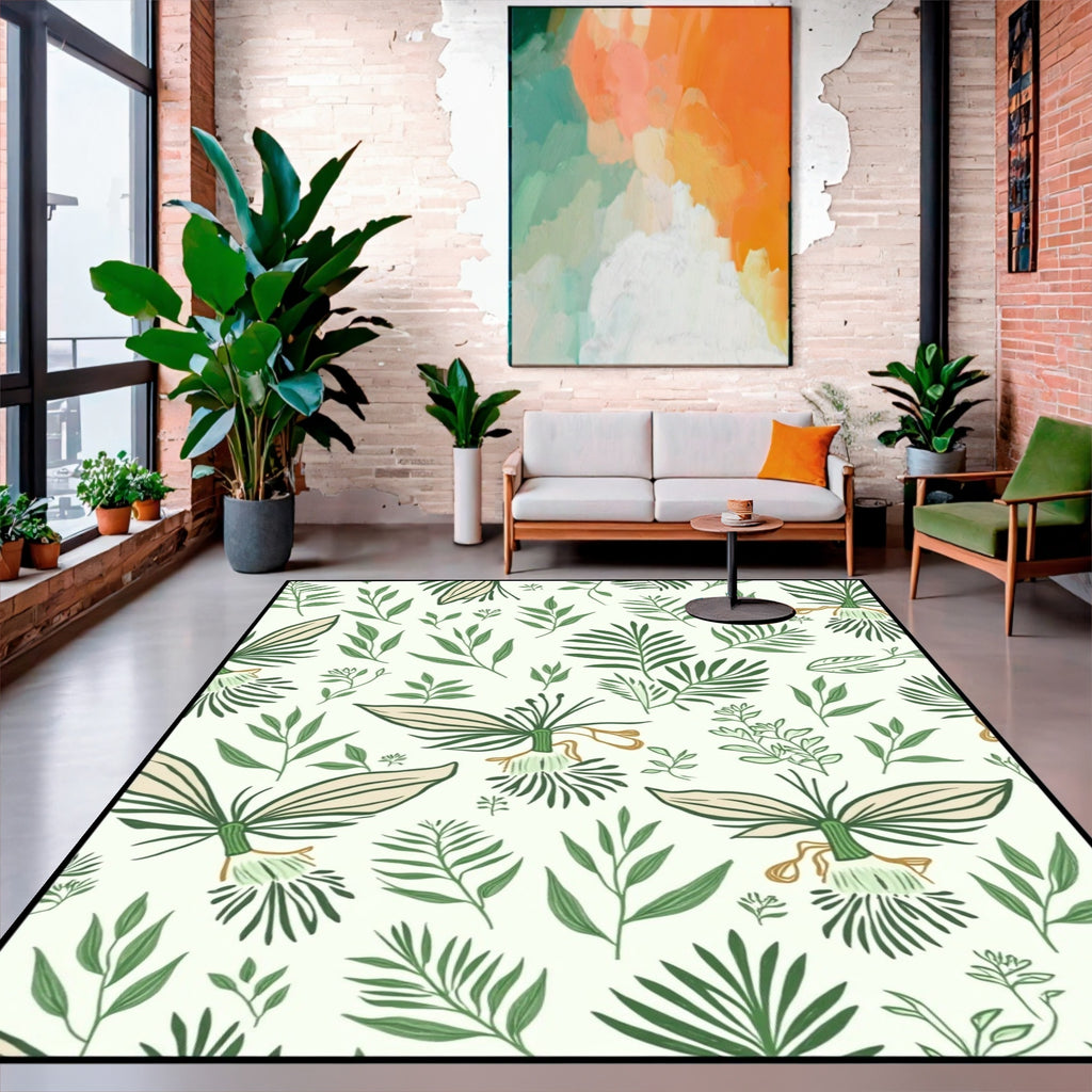 Green Botanical Leafy Pattern Design Rug