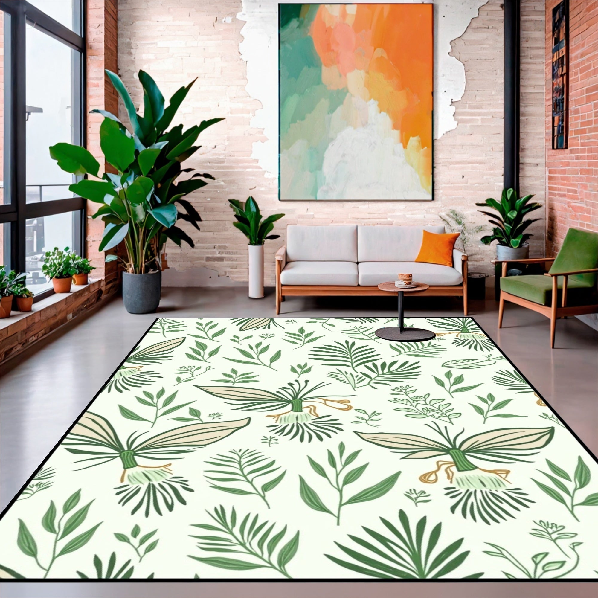 Green Botanical Leafy Pattern Design Rug